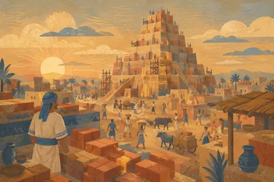 Tower of Babel Construction at Dawn