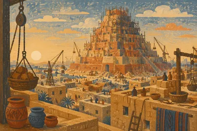 Tower of Babel Rising at Dawn