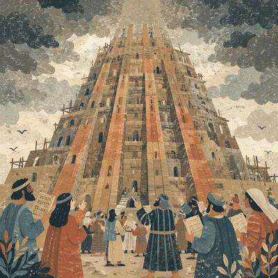 Tower of Babel Under Storm Clouds