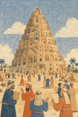 Tower of Babel Confusion in Desert Courtyard