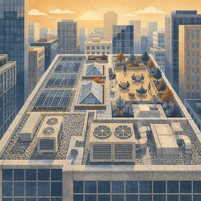 Aerial Rooftop View of Urban Office Building