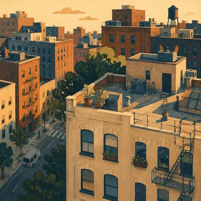 Golden Hour Urban Rooftop Business District
