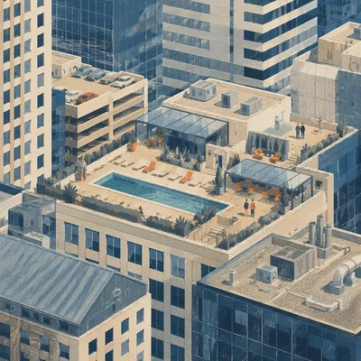 Aerial Urban Office Rooftop Business District