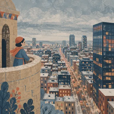 Winter Dusk Over Urban Business Rooftops