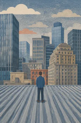 Contemplative Businessperson on Urban Rooftop
