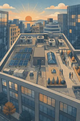 Urban Office Rooftop at Sunrise
