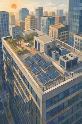 Sunrise Aerial Rooftop in Urban Business District