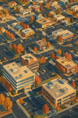 Golden Hour Aerial Urban Office Rooftops