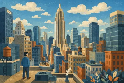 Aerial Rooftop View of Urban Business District