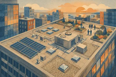 Aerial Rooftop View of Urban Office Building