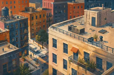 Golden Hour Urban Rooftop Business District