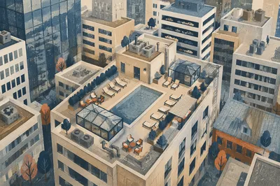 Aerial Urban Office Rooftop Business District