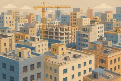 Aerial Urban Rooftops and Business District