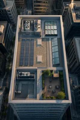 Aerial Rooftop View of Urban Office Building