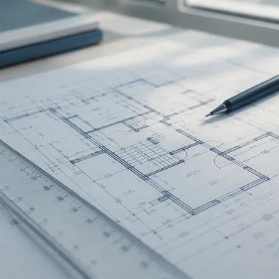 Architectural Blueprint Desk With Ruler