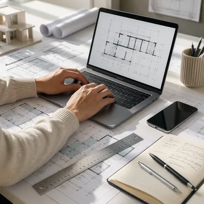 Architectural Blueprint Desk With Ruler