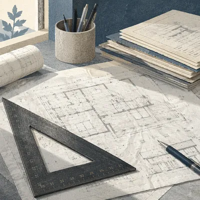 Architectural Blueprint Desk With Drafting Ruler