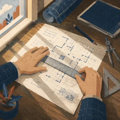 Architectural Blueprint Workspace with Ruler and Tools