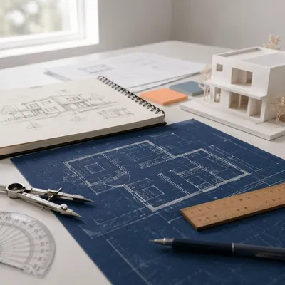 Architectural Blueprint Workspace with Ruler and Tools