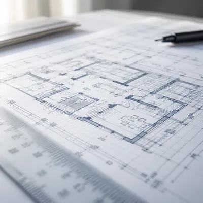 Architectural Blueprint Desk with Ruler