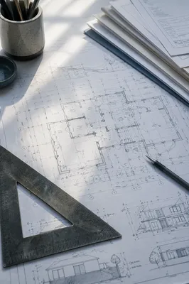 Architectural Blueprint Desk With Drafting Ruler