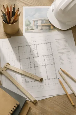 Architectural Blueprint Desk with Folding Ruler