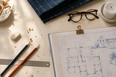 Architectural Blueprint Desk With Ruler