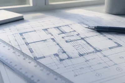 Architectural Blueprint Desk With Ruler