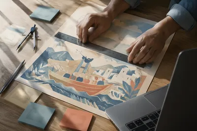 Architectural Blueprint Planning Desk Workspace