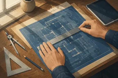 Architectural Blueprint Workspace with Ruler and Tools