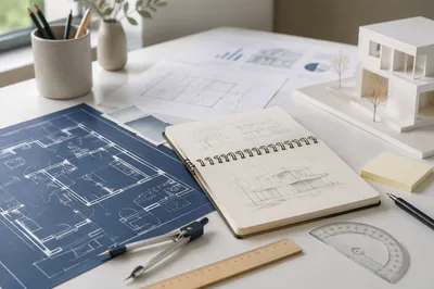 Architectural Blueprint Workspace with Ruler and Tools