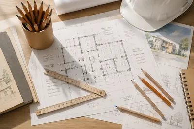 Architectural Blueprint Desk with Measuring Ruler