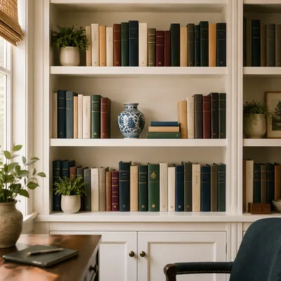 Modern Office Bookshelf with Wisdom Decor