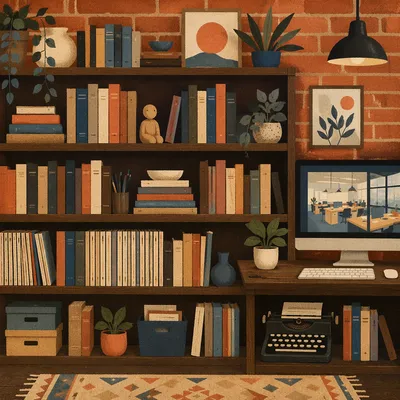 Modern Office Bookshelf of Knowledge and Wisdom