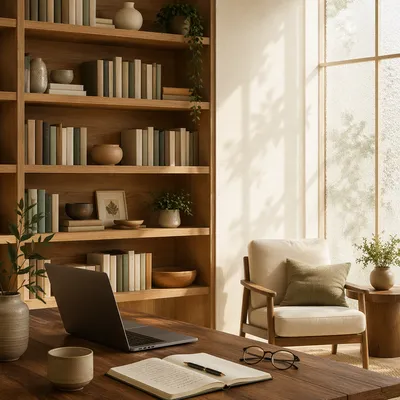 Modern Office Bookshelf with Wisdom Theme