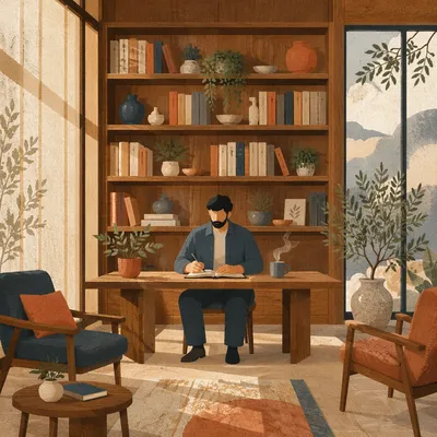 Modern Office Bookshelf of Knowledge and Wisdom