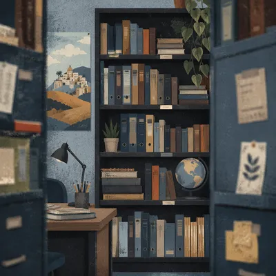 Modern Office Bookshelf with Quiet Wisdom