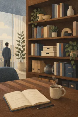 Modern Office Bookshelf with Quiet Wisdom