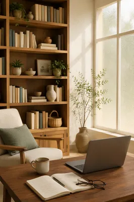 Modern Office Bookshelf with Wisdom-Inspired Decor