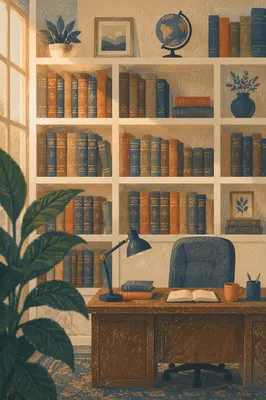 Modern Office Bookshelf of Knowledge and Wisdom