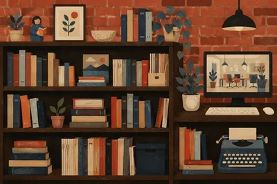 Modern Office Bookshelf with Creative Wisdom