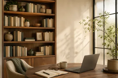Modern Office Bookshelf with Wisdom Theme