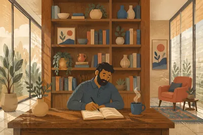 Modern Office Bookshelf with Quiet Wisdom