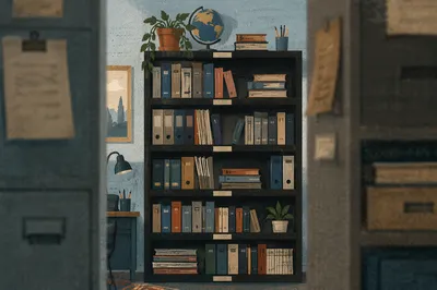 Modern Office Bookshelf with Quiet Wisdom