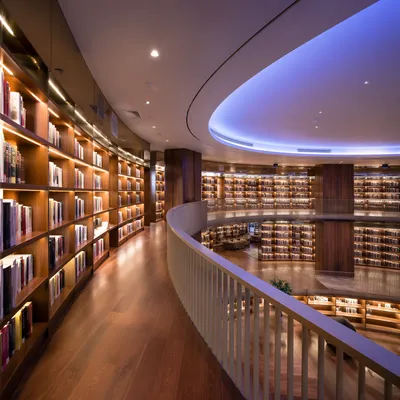 Modern Office Library With Curved Bookshelves