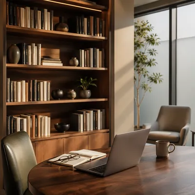 Modern Office Bookshelf with Wisdom Theme