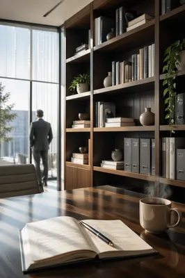 Modern Office Bookshelf with Quiet Wisdom