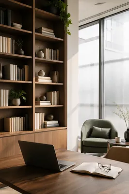Modern Office Bookshelf with Wisdom Theme