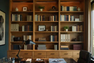 Modern Oak Bookshelf in Executive Office