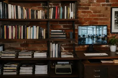 Modern Office Bookshelf of Workplace Wisdom